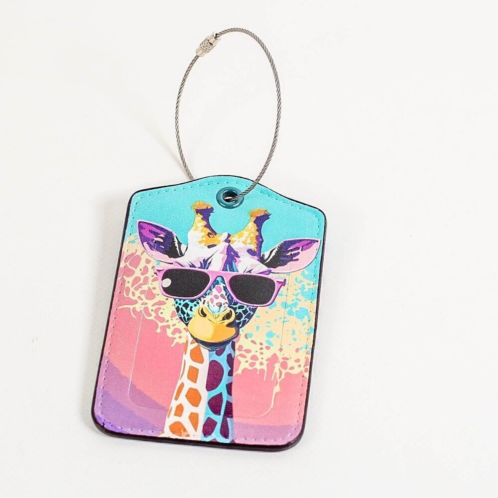NEW Funky Colorful Giraffe Luggage Tag - Pink & Teal Art